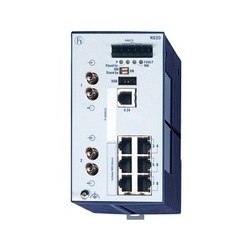 8 port Fast-Ethernet Compact OpenRail Switch, managed, software Layer 2 Professional, for DIN rail store-and-forward-switching, fanless; 8 ports in total; 1. uplink: 100BASE-FX, MM-ST; 2. uplink: 100BASE-FX, MM-ST; 6 x 10/100 BASE TX, RJ45