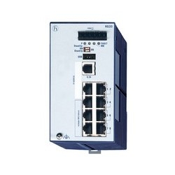 8 port Fast-Ethernet Compact OpenRail Switch, managed, software Layer 2 Enhanced, for DIN rail store-and-forward-switching, fanless; 8 ports in total; 1. uplink: 10/100BASE-TX, RJ45; 2. uplink: 10/100BASE-TX, RJ45; 6 x 10/100 BASE TX, RJ45