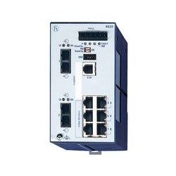 8 port Fast-Ethernet Compact OpenRail Switch, managed, software Layer 2 Professional, for DIN rail store-and-forward-switching, fanless; 8 ports in total; 1. uplink: 100BASE-FX, MM-SC; 2. uplink: 100BASE-FX, MM-SC; 6 x 10/100 BASE TX, RJ45
