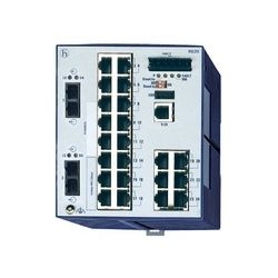 24 port Fast-Ethernet Compact OpenRail Switch, managed, software Layer 2 Enhanced, for DIN rail store-and-forward-switching, fanless; 24 ports in total; 1. uplink: 100BASE-FX, MM-SC; 2. uplink: 100BASE-FX, MM-SC; 22 x 10/100 BASE TX, RJ45