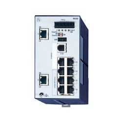 Compact OpenRail Gigabit Ethernet Switch; 10 Ports in total, 2 Gigabit Ethernet ports; 1. uplink: 10/100/1000BASE-TX, RJ45; 2. uplink: 10/100/1000BASE-TX, RJ45; 8 x standard 10/100 BASE TX, RJ45