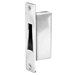 Door Deadlock Box Strike, Flat, Round Corner, Aluminum, Clear Anodized, With Duster Box, For Hook Bolt Lock