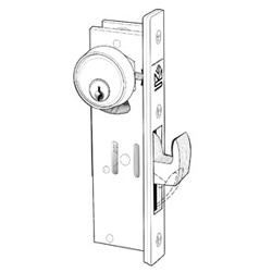 Door Deadlock, Radius Faceplate, Hookbolt, Non-Handed, 1-1/8&quot; Backset, Clear Anodized, For Aluminum Door