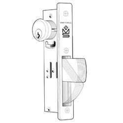 Door Deadlock, Radius Faceplate, Straightbolt, Non-Handed, 31/32&quot; Backset, Clear Anodized, For Aluminum Door