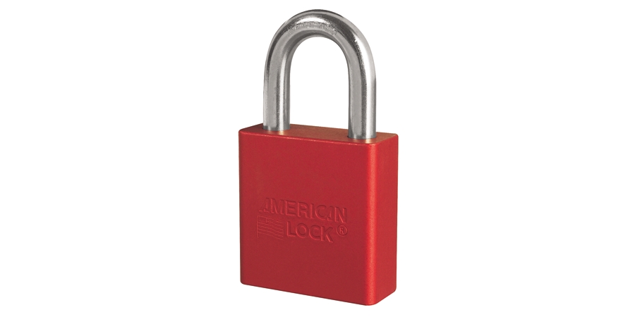 Padlock, Red, Rectangular, 5/16 in. Shackle, 5-Pin