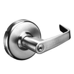 Door Lever Lockset, Heavy Duty, Non-Handed, Newport, Die-Cast Zinc Lever, Brass Rose, ANSI F84, Satin Chrome Plated, Without Cylinder, For Classroom