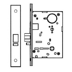 Mortise Door Lock Body, Right Hand, ANSI F07, Satin Chrome, With Outside Front/Strike/Mounting Screw, For Storeroom, 10 each per Box