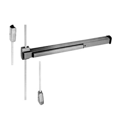 Exit Device, Surface Mount Vertical Rod, Exit Only, 48" Length x 84" Height Door, ANSI 01, Sprayed Aluminum, Without Trim