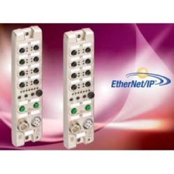 Digital input module, 16 digital input channels, EtherNet/IP devices, rotary address switches for setting addresses, M12 LAN connector, D-coded