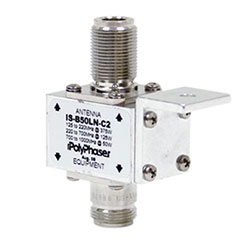 Broadband dc blocked protector, Bulkhead mounted, single transmitter coaxial lightning protection for 125 MHz to 1 GHz with N female connectors