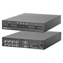 Color Video Processor. Displays Full-screen or Quad Views of Four Camera Inputs. All Camera Inputs Have Looping Outputs. Also Includes Five Alarm Inputs, One for Each of the 4 Cameras, Plus One for the Quad Input. NTSC. 120 V AC