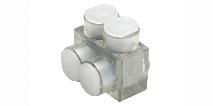 CONNECTOR, MULTI-TAP AL, 2 TAP, 1-SIDED, CLEAR INS, #14 - #4, DUAL RATED