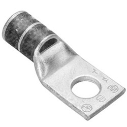 Copper Compression Lug, 1 Hole With Inspection Window, Short Barrel, #8 - #10 Stud, 4 AWG Stranded, Electro-Tin Plated, Gray