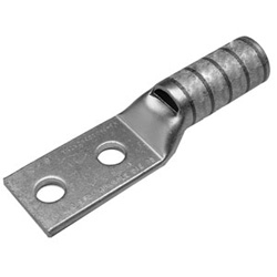 Copper Compression Lug, 2 Hole with Inspection Window, 3 Flex, 1/4" Stud, 5/8" Stud Hole Spacing, Long Barrel, Tin Plated