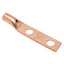 Copper Compression Lug, Heavy Duty, 2 Hole with Inspection Probe Hole, 1/0 AWG, 1/2&quot; Stud, 1.75&quot; Stud Hole Spacing, Short Barrel