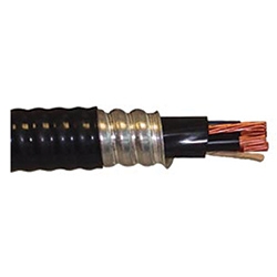 Cable, 2 AWG, 3 Conductor, Teck 90 bare copper 1KV XLPE insulation 1 #6 ground aluminum interlock armored color black PVC jacket FT4 CSA