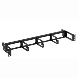 Cable Manager, Horizontal, Recessed Flat, 3-Ring, Rack Mount, 1RU, 19" Width x 4.8" Depth x 1.72" Height, 16 Gauge Steel, Powder Coated Black, With 3" Metal D-Ring