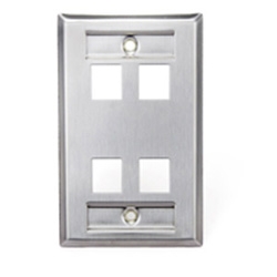 QuickPort Wallplate, Single Gang, 4-Port, Stainless Steel, With Designation Window