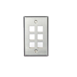 QuickPort Wallplate, Single Gang, 6-Port, Stainless Steel