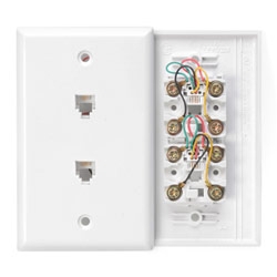 Standard Telephone Wall Jack, 6-Position, 4 Conductors x 6-Position, 4 Conductors, Screw Terminals, White
