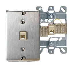 Telephone Wall Jack, 6-Position, 4-Conductors, Quick Connect, Stainless Steel
