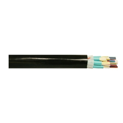 Dry Block, Sunlight Resistant Indoor/Outdoor Cable, Riser Rated, 900µm Tight-buffered, All Dielectric, 12-Fibers, OM1 TeraGain 62.5/125 Multimode Fiber, FR/PVC Black Jacket