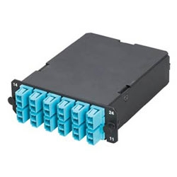 24-Fiber Cassette optimized OM3 50µm 12 Duplex LC to 2 MPOs Standard Method A