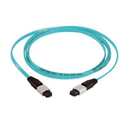 1M Interconnect Cable Assembly, LSZH, 12-Fibers, OM3 10Gig 50/125um Multimode Fiber, Female MPO* to Female MPO* Connectors, Aqua Jacket