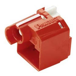 RJ45 Plug Lock-In Device, 0.54&quot; Width x 3&quot; Depth x 0.67&quot; Height, Polycarbonate, Red, With Removal Tool