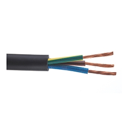 H07RN-F 35mm squared 1 core flexible Class 5 plain copper conductors to BS EN 60228. Rubber insulation Type EI.4. Black PCP outer sheath Type EM.2. 450/750V. Flame retardant to BS EN 60332-1-10