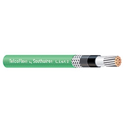 TelcoFlex III Central Office Power Cable, 6 AWG, Single Conductor, Class B Strand with Braid, LSZH, 600 Volts, Green