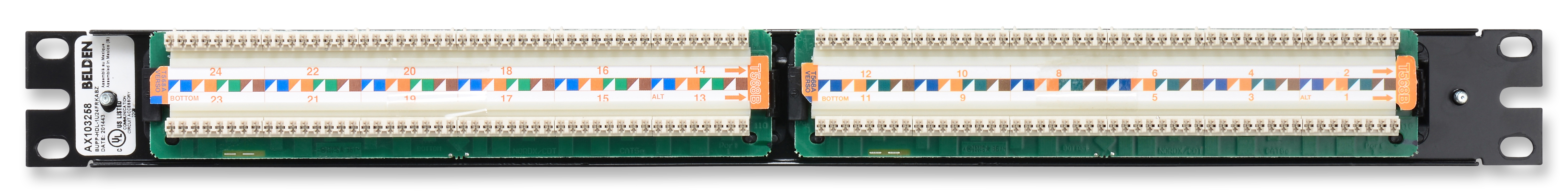 Patch Panel, Steel, 1U, 24 Ports, Flush, Black